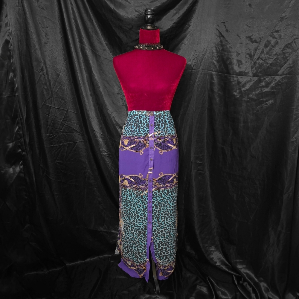 Purple and Blue Leopard Print Skirt